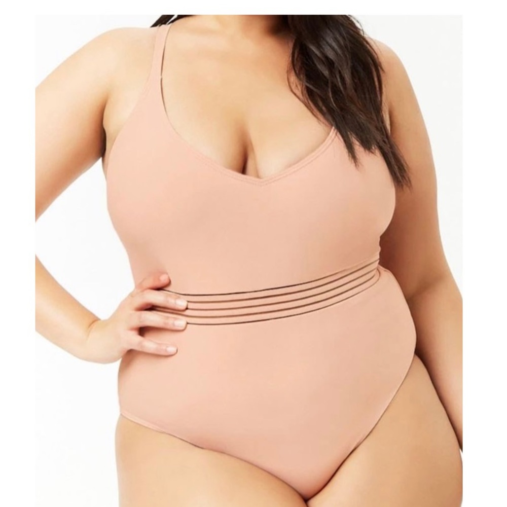 FOREVER 21 PLUS SIZE SHADOW STRIPE  SWIMSUIT